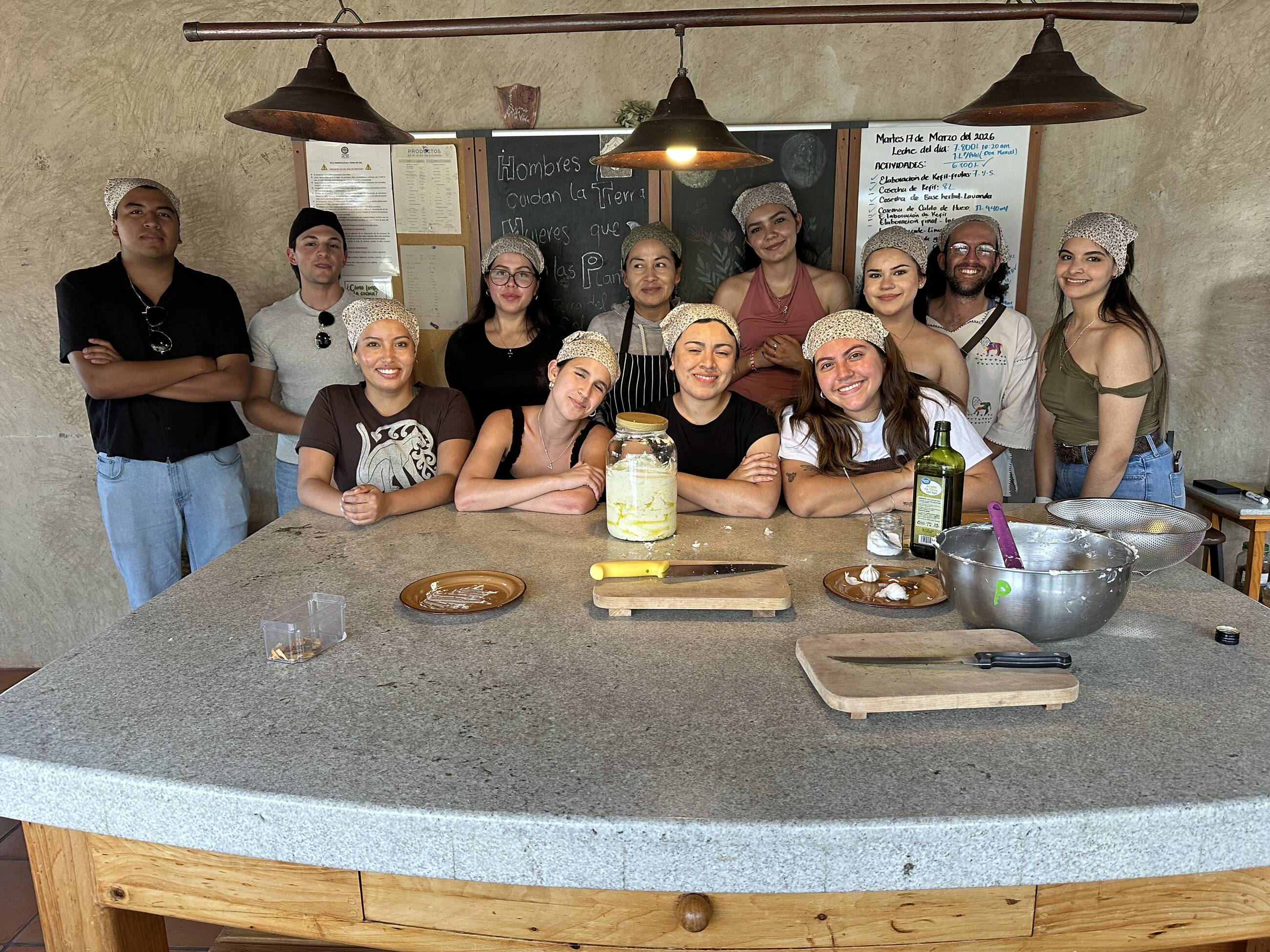Preparing labneh at Tierra del Sol, regenerative agriculture farm.