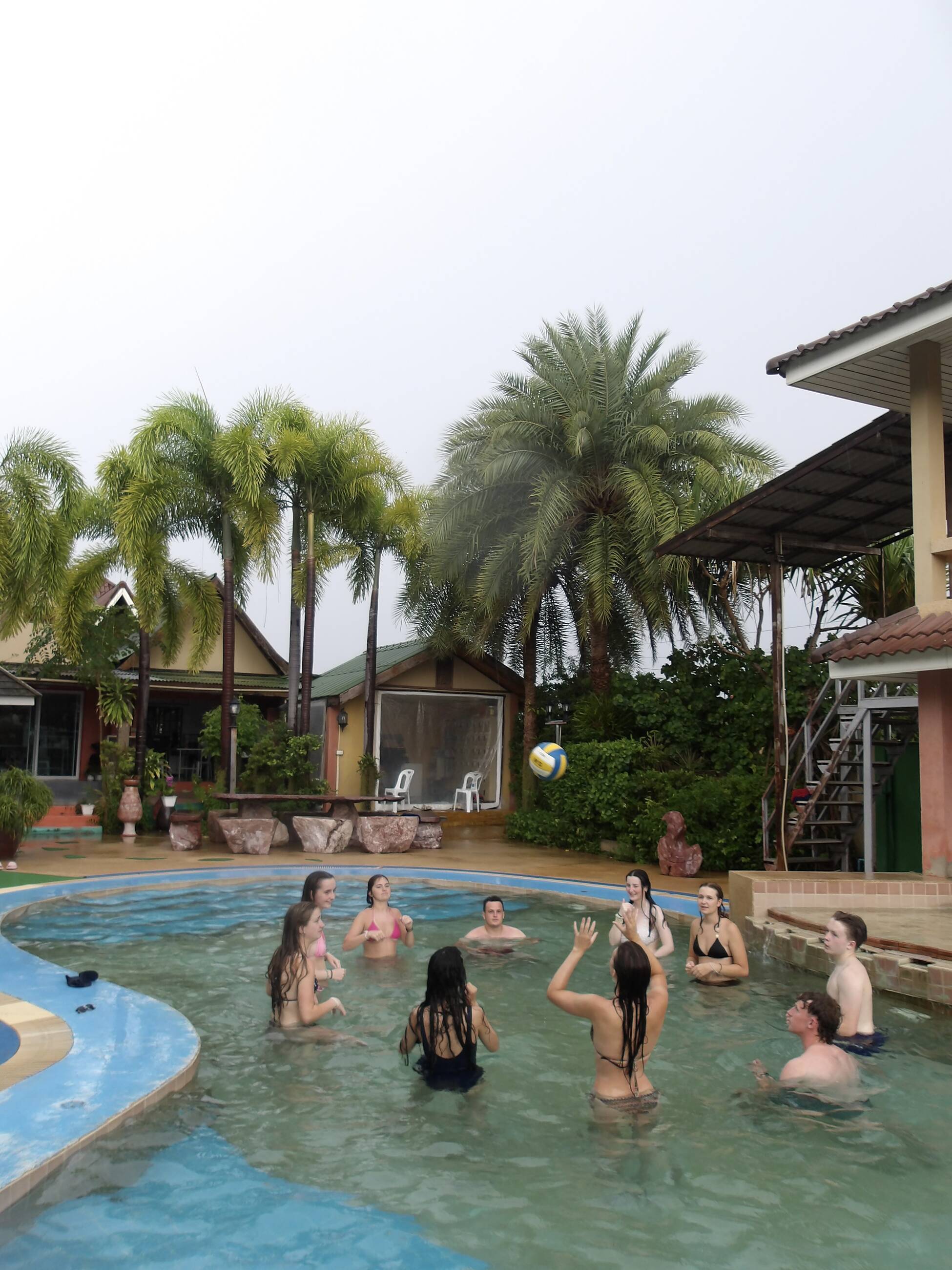 pool volleyball with volunteers
