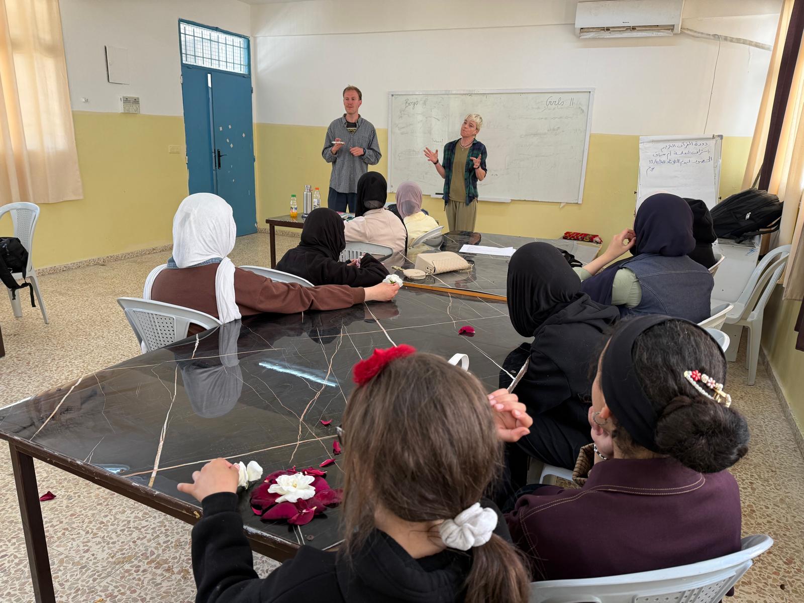 Teaching with Thomas at Al Fawar Camp