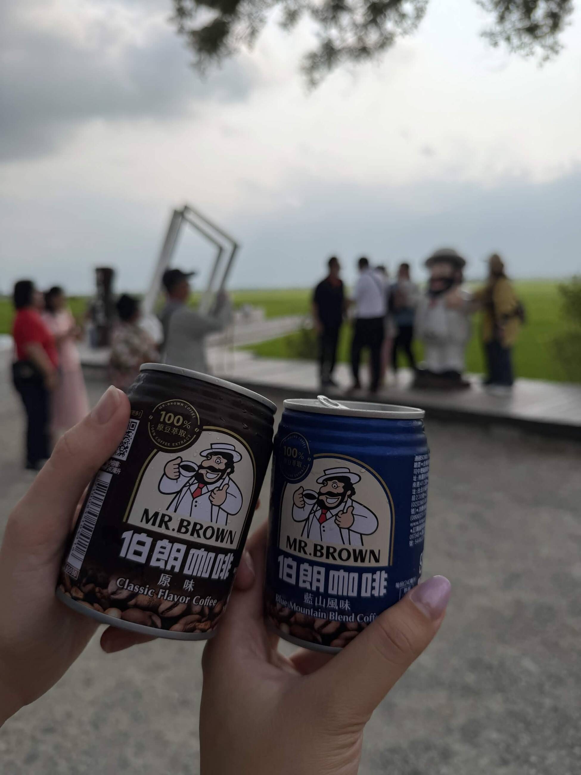 Drinking Mr. Brown coffee on Mr. Brown Boulevard in Taitung