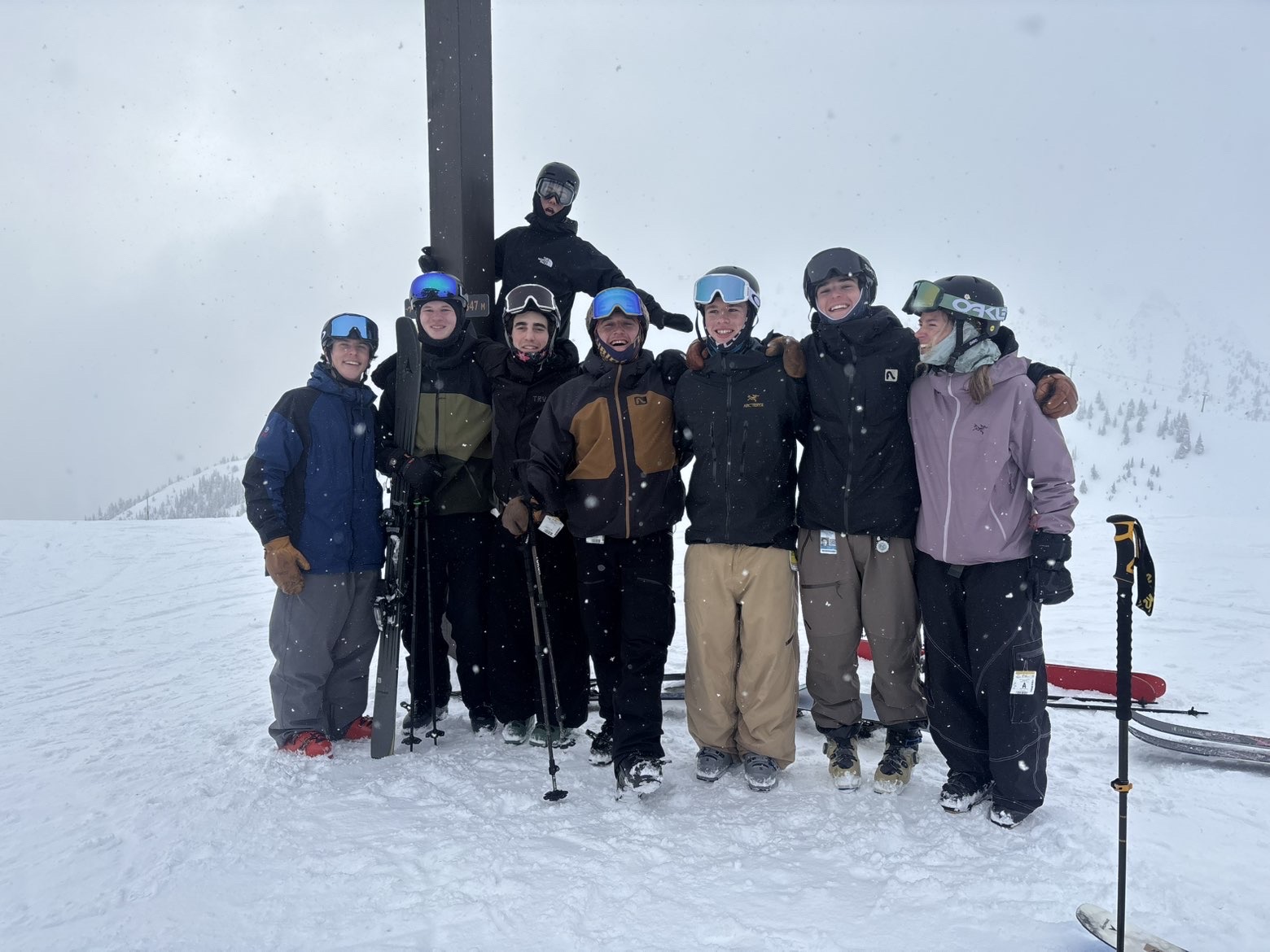 A group of friends having a blast skiing in Kicking Horse!