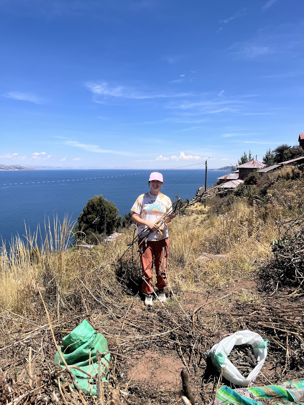 Working on a chacra, the plot of land my host family owned, on Taquile Island