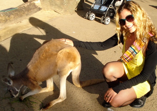 Eryn pets a kangaroo