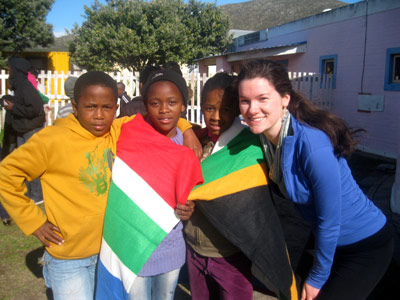 Students with the South African flag