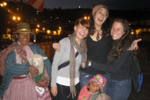 Volunteers in Peru at night 