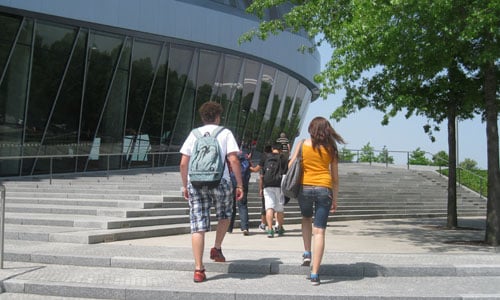 Maddi with other interns at Germany's Mercedes-Benz museum