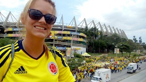 Woman at Columbia vs. Paraguay World Cup game