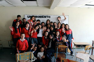 Brighid with her students in Colombia