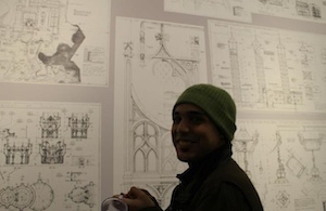 Yusuf with architectural drawings from Harry Potter