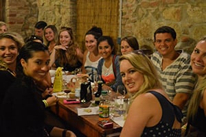 A shot of the 'Florinterns' at a wine tasting in Montepulciano.