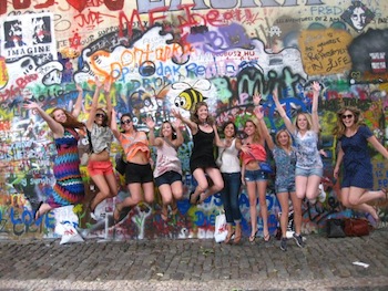 Erin and friends jump for joy in Prague!