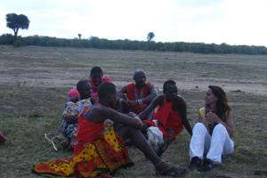 A volunteer conversing with the locals 