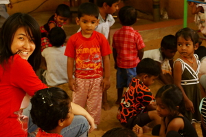 Liqian playing with kids at her internship