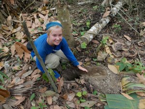 Planting cacao plants in the Ecuadorian jungle.