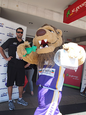Connor as the Sydney Kings mascot promoting the team at St. George Bank