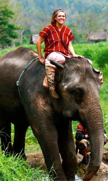 Jessica out for a ride, on an elephant!