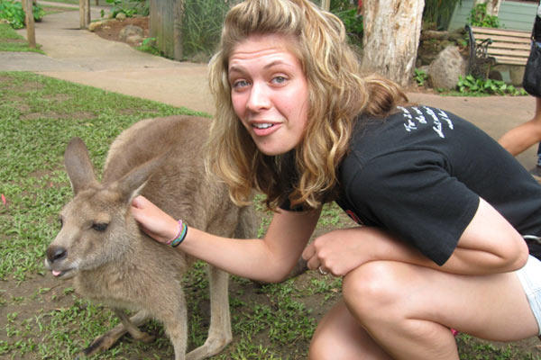 Erin petting a kangaroo in Australia!