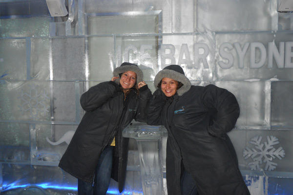 Camaron and a friend at the Ice Bar in Sydney