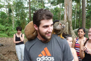 Volunteer playing with animals