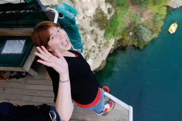 Amanda getting ready to bungee jump in Taupo