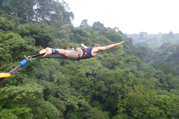 Freddie bungie jumping in Costa Rica