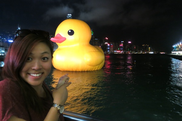 Angela with the famous rubber duck at Victoria Harbour