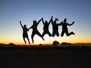 Traveling School Students Jumping 