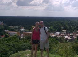 Sarah and her boyfriend on top of a pyramid in the holy city of Izamel.