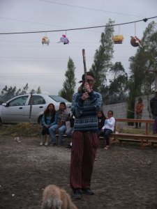 Jess joining in with the games at a community party. 