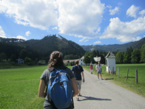 students hiking