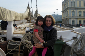 mom daughter on a boat