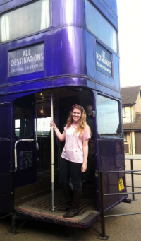 girl on bus at harry potter movie set