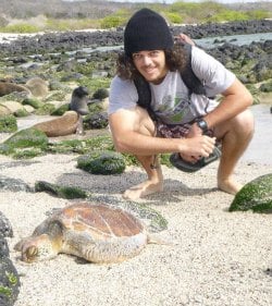 Seamus with a Galapagos tortoise.