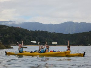 Katie kayaking through Abel Tasman National Park.