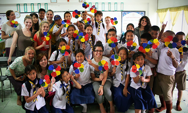 A workshop Dominique led at Wat Ku Kam teaching colour theory