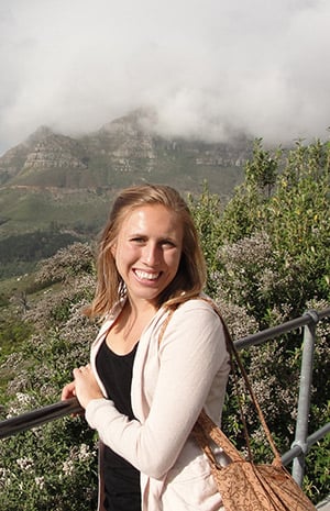 Kathy at the foot of Table Mountain during her first week in the city