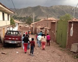 The children taking a walk outside the orphanage