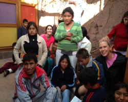 The children playing outside in the courtyard