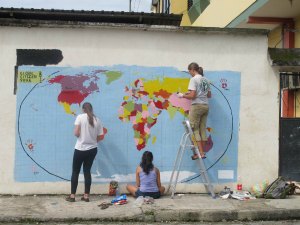 Lily and Abigail completed three World Map Mural projects at various schools and