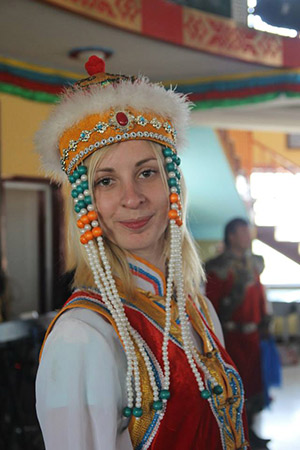 Angela playing a Mongolian bride on a trip to Inner Mongolia.