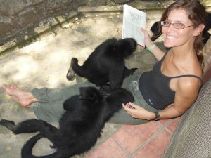 Doing some afternoon reading with snoozing monkeys
