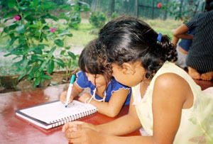 children writing