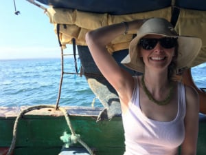 woman smiling on a boat