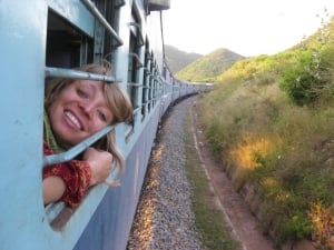 woman smiling on the train