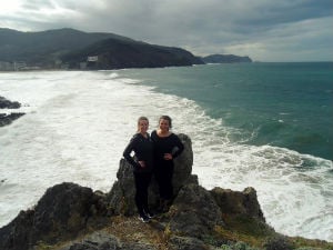 two girls hiking