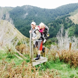 woman hiking with her baby backpack