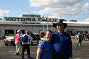 Greg and his daughter arriving in Vic Falls