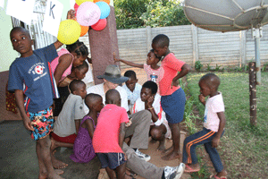 Teaching children at the orphanage