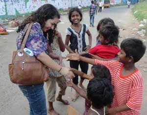 student with indian children