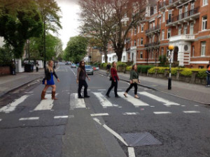 Students walking down the Abbey Road